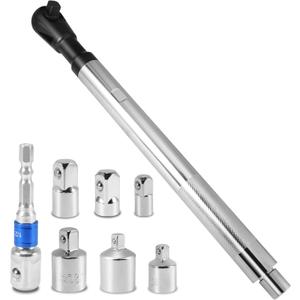 1/2" Offset Extension Wrench, Impact Ratchet Extender for Electric Drill with 6 Square Drive Adapters & Sockets(3/8" 1/4" 1/2" )High Torsion Steel Wrench Extender Slim Design for Tight Narrow Spaces