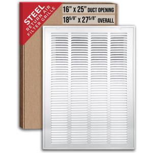 Fits 16x25 Duct Opening | Steel Return Air Filter Grille by Handua [Removable Door] for 1-inch Filters | Vent Cover Grill | White | HVAC Cold Air Intake Grille | Out Dim: 18 5/8"W X 27 5/8"H