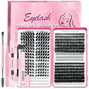 DIY Lash Extension Kit 662 Pcs Individual Lashes Clusters with Bottom Lashes Lash Bond and Seal,Eyelash Remover Tweezers Brush Eyelash Extension Set Lash Books DIY at Home