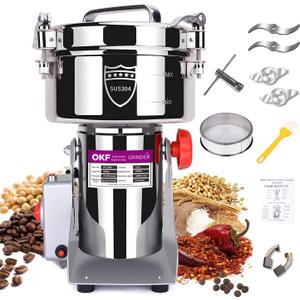 2000g Grain Mill, 304 Stainless Steel Spice Grinder, 3600W High-speed Commercial Flour Mill, Superfine Flour Mill Grinder for Home, Grain Mill for Flour
