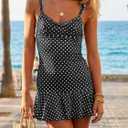 Wenrine Womens Polka Dot Mini Dress Spaghetti Strap Summer Dresses (L)