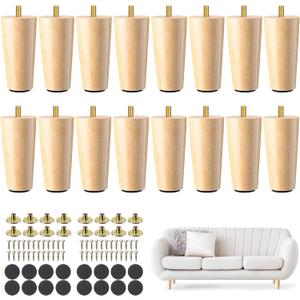 Maitys 4 Inch Round Solid Furniture Legs Furniture Wooden Replacement Chair Feet Dresser Sofa Couch Legs Table Cabinet Footstool DIY Projects for Home(Wood,16 Pcs)