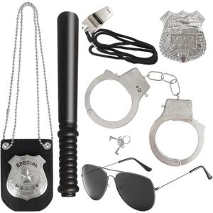 6Pcs Police Pretend Play Toys Set,Kids Detective Set Accessories,Police Officer Costumes with Sunglasses,Badges,Handcuffs,Police Baton,Whistle for Kids