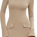 PRETTYGARDEN Womens Fall Long Sleeve Mini Dress 2025 Trendy Boat Neck Bodycon Knit Elegant Short Party Formal Dresses (M)