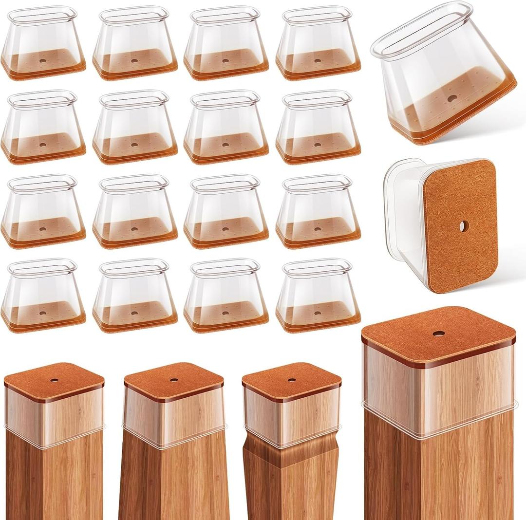 32Pcs Rectangle Chair Leg Floor Protectors for Hardwood Floor, Silicone Clear Felt Furniture Pads, No-Noise & Non-Slip Leg Caps, Kitchen Chair Rubber Mat Floor Protector(Fit: L 1.5"-2", W 0.75"-1")