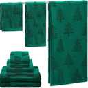 Peryiter 6 Pack Cotton 3D Christmas Bath Towels Set Green Christmas Tree Towels for Bathroom, Soft and Absorbent, Contains 2 Bath Cloth, 2 Hand Cloth and 2 Wash Cloths