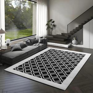 Washable Rug 8x10 Soft Textured Area Rug with Non-Slip Backing, Modern Luxury Checkered Design, Machine Washable Carpet Perfect for Living Room, Bedroom, and Dining Room, Black