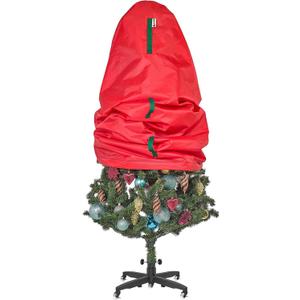 Upright Christmas Tree Storage Bag - Fits 5 Ft Artificial Xmas & Topiary Tree, Vertical Holiday Cover, Durable, Dustproof & Easy-Use Xmas Storage, Red