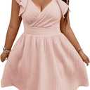 Floerns Women's Plus Size Wrap Front Sweetheart Neck Ruffle Cap Sleeve A Line Dress, Light Pink, 2XL