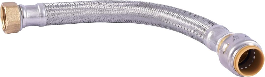 SharkBite Max 3/4 Inch x 3/4 Inch FIP x 12 Inch Stainless Steel Braided Flexible Water Heater Connector, Push to Connect Brass Plumbing Fitting, PEX Pipe, Copper, CPVC, PE-RT, HDPE, UR3088FX12