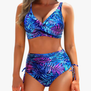 Aqua Eve Women High Waisted Bikini Twist Front Swimsuits Lace up Bikini Tops Ruched Push up 2 Piece Bathing Suits L
