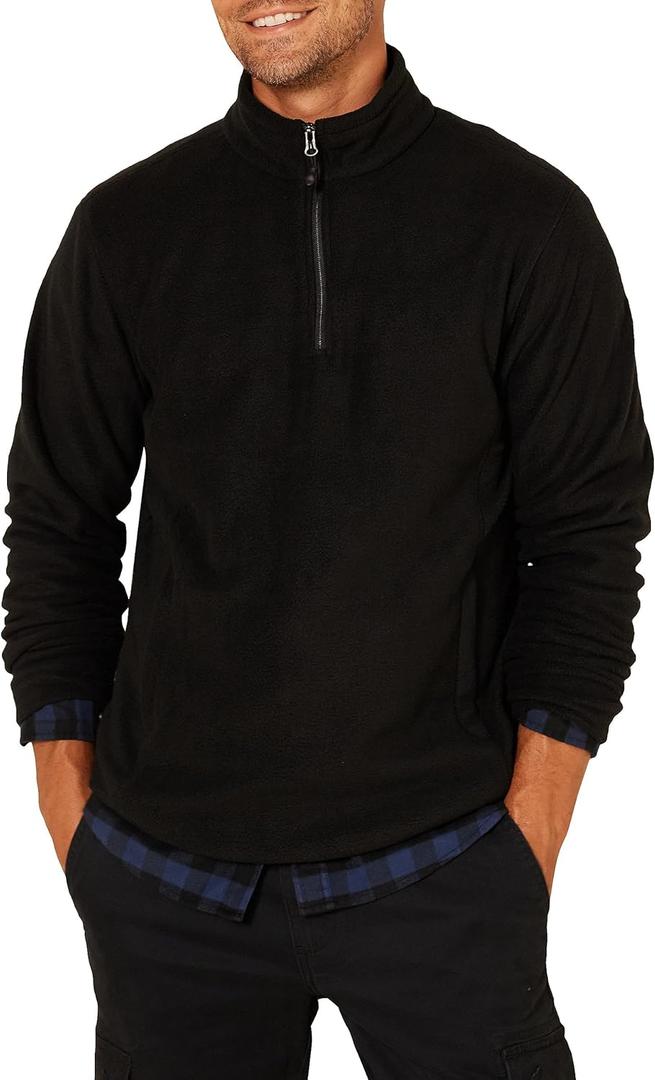 Amazon Essentials Men's Fleece Jacket, 1/4 Zipper Pullover (Large, Black)