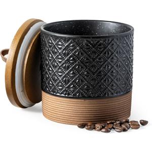 Miamolo Ceramic Jars with Lid, Small Coffee Canister with Lid, Kitchen Food Storage Jars for Sugar Loose Leaf Tea Candy, Decorative Jar for Countertop, Pantry, Coffee Bar Accessories Black & 20 fl.oz