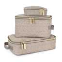 Itzy Ritzy Packing Cubes for Travel Set of 3 Packing Cubes or Travel Organizers Each Cube Features a Mesh Top, Double Zippers and a Fabric Handle (Taupe)
