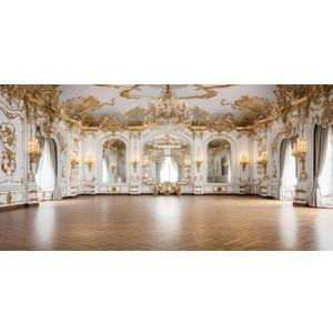 8x4ft Luxury Palace Backdrop White Golden Palace Hall Ballroom Chandelier Arch Windows Mirrors Photography Background for Wedding Ceremony Birthday Party Decor Portrait Photo Shoot Props