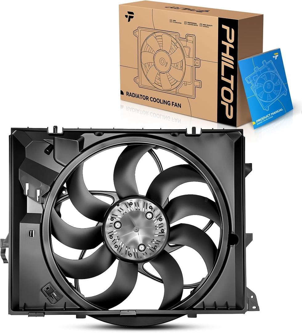 PHILTOP Engine Radiator Cooling Fan Assembly Compatible with BMW Models - 323i 2006-2011, 325i 2006, 325xi 2006, 328i 2007-2013, 328i xDrive 2009-2013, 328xi 2007-2008, 330i 2006, 330xi 2006, 128i