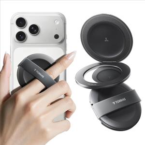 TORRAS Magnetic Phone Grip Ring Stand Holder, Comfortable Silicone Ring, Compatible with MagSafe Accessories 4-in-1 Kickstand for iPhone 17 Pro Max 16 15 14 13 Android, Black
