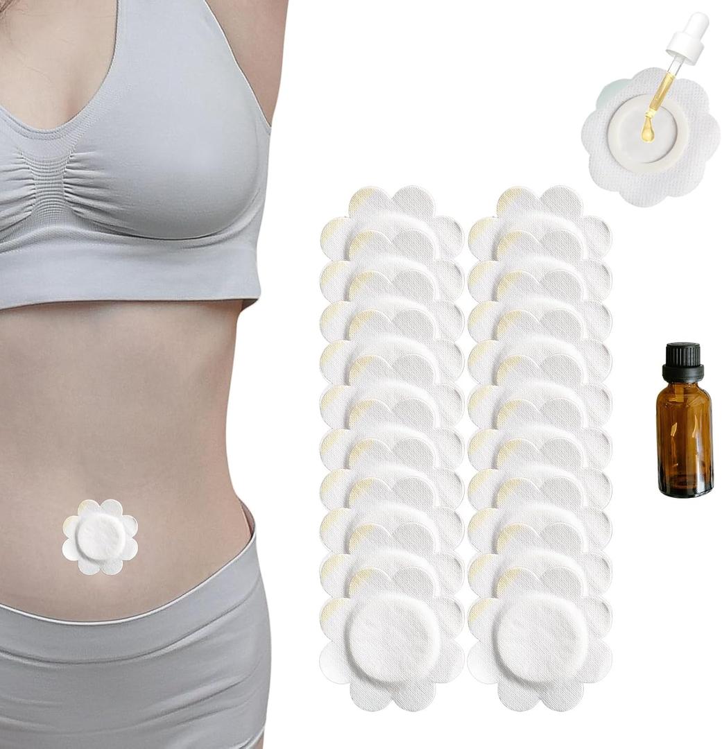 Castor Oil Patches for Belly Button,Organic Cotton Patch Cover for Castor Oil Self-Adhesive Disposable Pads, Leak-Proof Portable Compress Patch Kit 100pcs(Flower)