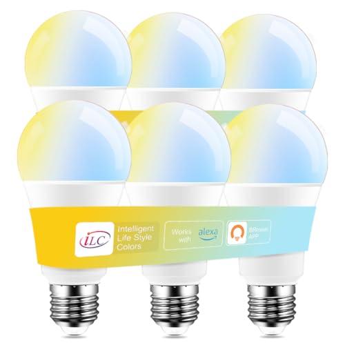ILC Alexa Light Bulbs, 12W, Smart Light Bulb Compatible with Alexa Required Echo Device, 2700K-6000K Warm White to Daylight Turnable, A19 E26 No Hub Required (6 Packs)