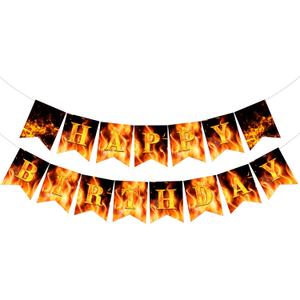 Cheereveal Flame Birthday Party Decorations, Flame Happy Birthday Bunting Banner, Fire Truck Fireman Firefighter Themed Party Supplies