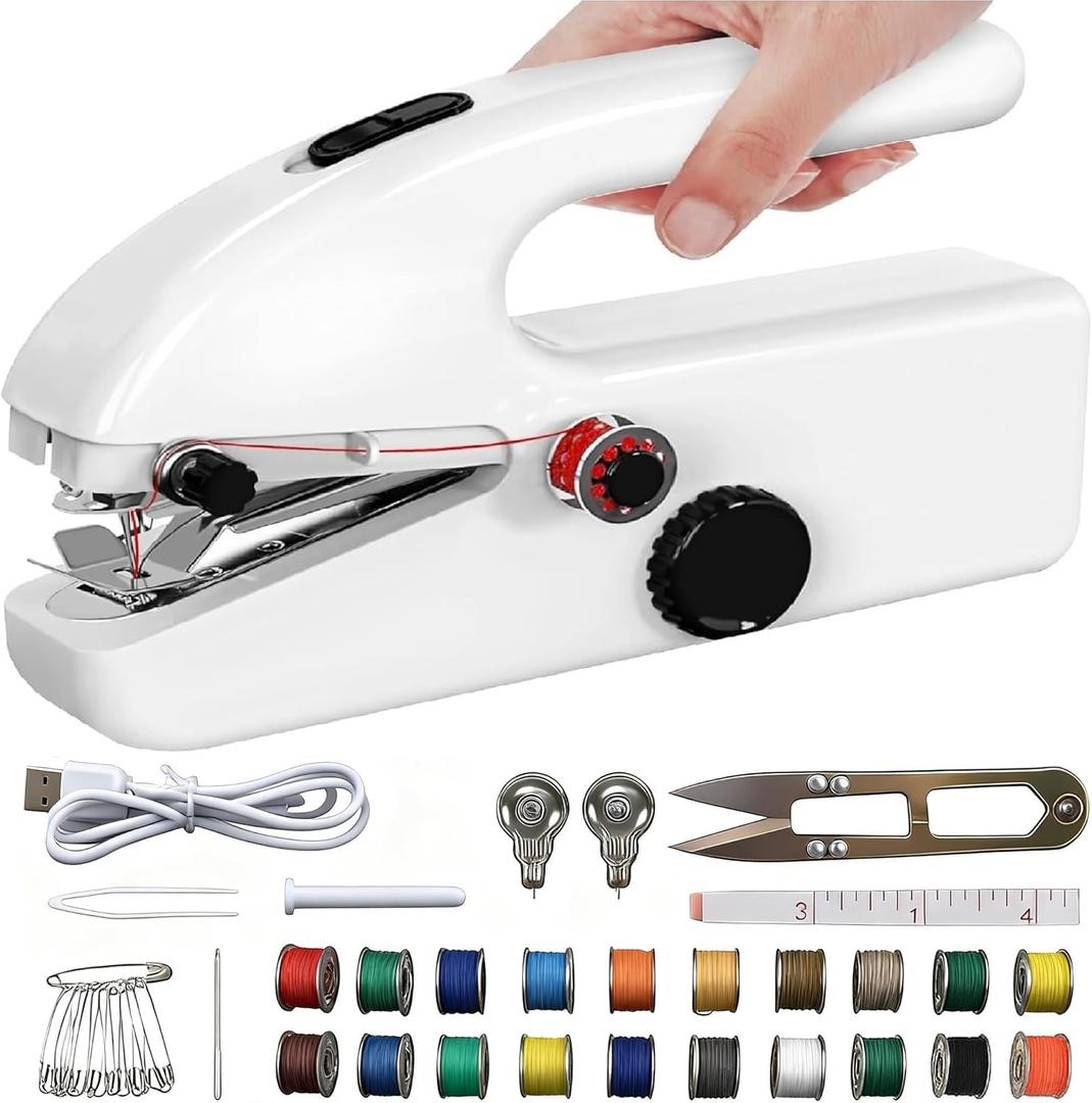 Handheld Sewing Machine Hand Held Portable Mini Small Sew Machines with 2 Speeds Sewing Kits, Easy to Use and Fast Stitch Suitable for DIY Fabrics Clothes Home Travel