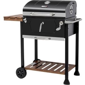 Royal Gourmet CD1824M 24-Inch Charcoal Grill, BBQ Smoker with Handle and Folding Table, Perfect for Outdoor Patio, Garden and Backyard Grilling, Black, Medium