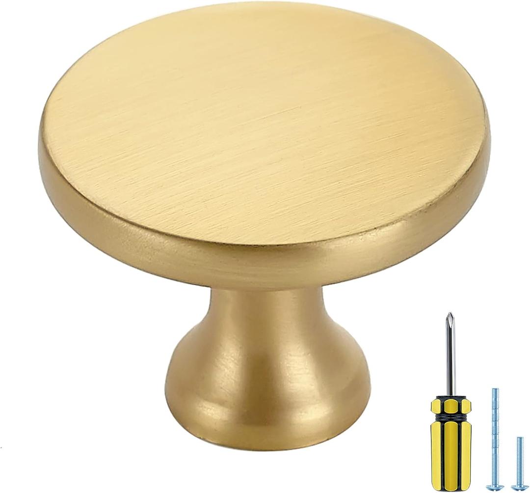 Ravinte Pack of 30 Solid Metal Knobs Dresser Drawer Knobs Gold Cabinet Hardware Round Cabinet Door Knobs Drawer Knobs Kitchen Cabinet Knobs Brushed Brass Drawer Pulls