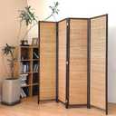 4 Panel Bamboo Room Divider Screen,5.6 FT Tall Bamboo Divider Folding Panel Screen,Freestanding Panel Divider for Room Seperation,Brown