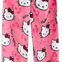 BIUGNVW Anime Pajamas Pants Women Cartoon Family Christmas Pajama Pants Kawaii Flannel Pajama Pants Black and Pink Asian, Size: XL