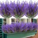 Artificial Lavender Flowers 12 Bundles Outdoor UV Resistant Fake Flowers No Fade Faux Plastic Plants Garden Porch Window Box Decorating