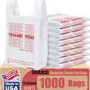 Glotoch Plastic Thank You Bags 1000 Count, 12" x 6.5" x 21" White Grocery Bags with Handles for Restaurant, Retail, Grocery Store, Takeout, Convenience Stores, T-shirt Shopping Bag in Bulk
