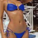 SOLY HUX Bathing Suit for Women Halter Ring Linked Tie Side Bikini Sets Two Piece Swimsuit (L)