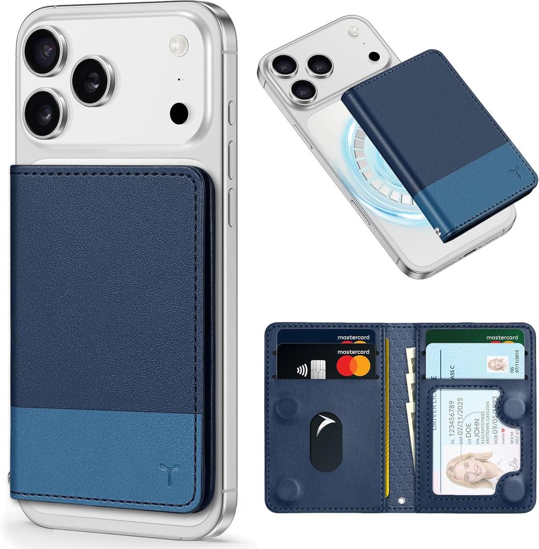 TUCCH for Magsafe Phone Wallet, RFID Blocking [6 Card Slots] [Clear ID Window] PU Leather Folio Women Men Magnetic Card Wallet for iPhone 17 16 15 14 13 12/Pro/Pro Max/Plus/Air, Blue & Light Blue