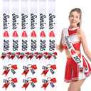 6 Set Senior Sash 2026 Sport Satin Sash Glitter Cheer Hair Bow Senior Night Decor Cheerleader Gift Girl(Red White)