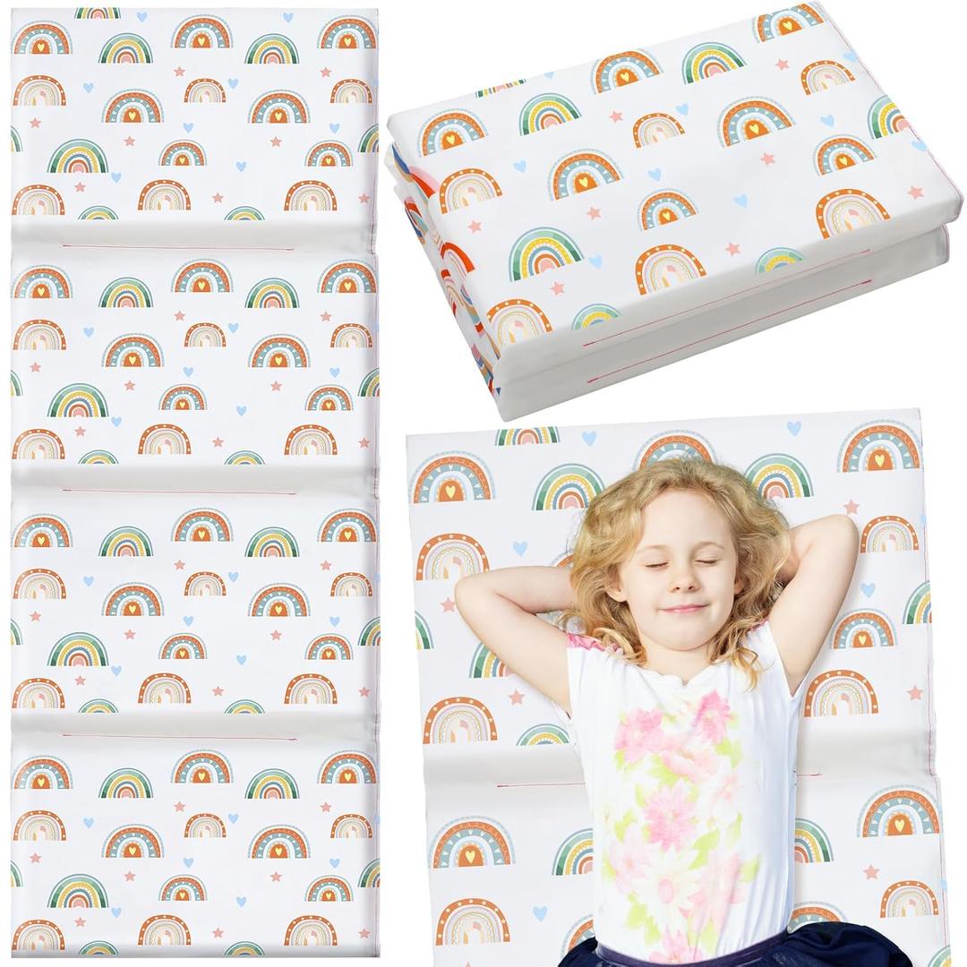 Shellwei Vinyl Nap Mat for Kids Preschool Daycare 52 x 20 x 1'' Kids Sleeping Folding Rest Mat for Toddler Boys Girls Baby Classroom Home Travel(Rainbow)