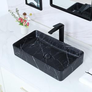 Davivy 23.6''x13.3'' Large Nordic Marbling Matte Black Rectangle Vessel Sink with Pop Up Drain,Bathroom Vessel Sinks,Bathroom Sinks Above Counter,Black Ceramic Vessel Sink for bathrooms (Large)