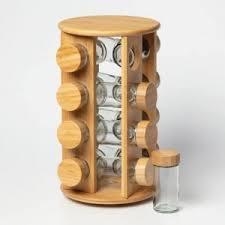 Rotating Bamboo Spice Rack with Spices Included & 5-Year Free Spice Refill Program – Revolving Countertop Spice Rack with Glass Jars