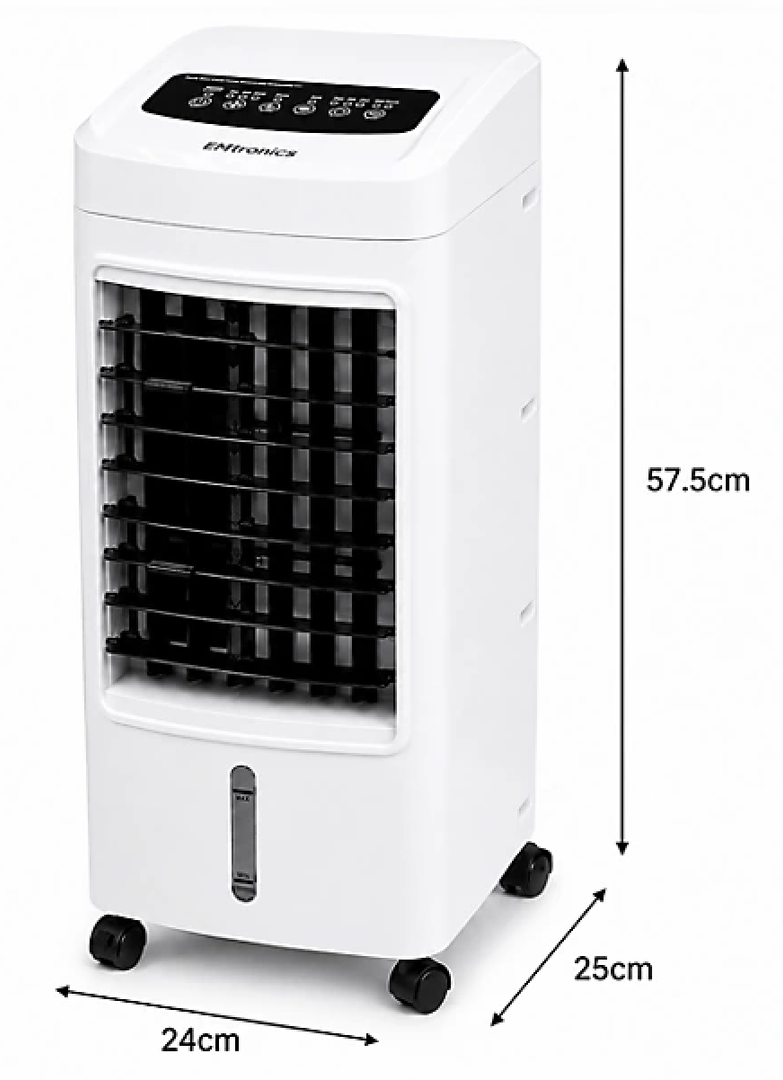4-in-1 Evaporative Air Cooler with Timer, Fan and Humidifier, Sleep Mode, Remote Control, Digital 3 Speed Settings, 4 Litre Water Tank, Portable 75W with 4 x Ice Packs - White
