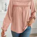Falechay Womens Boho Tops Long Sleeve Shirts For Women Cute Crewneck Blouse Dressy Casual Swiss Dot Crochet Hollow Top 2026 (XXL)