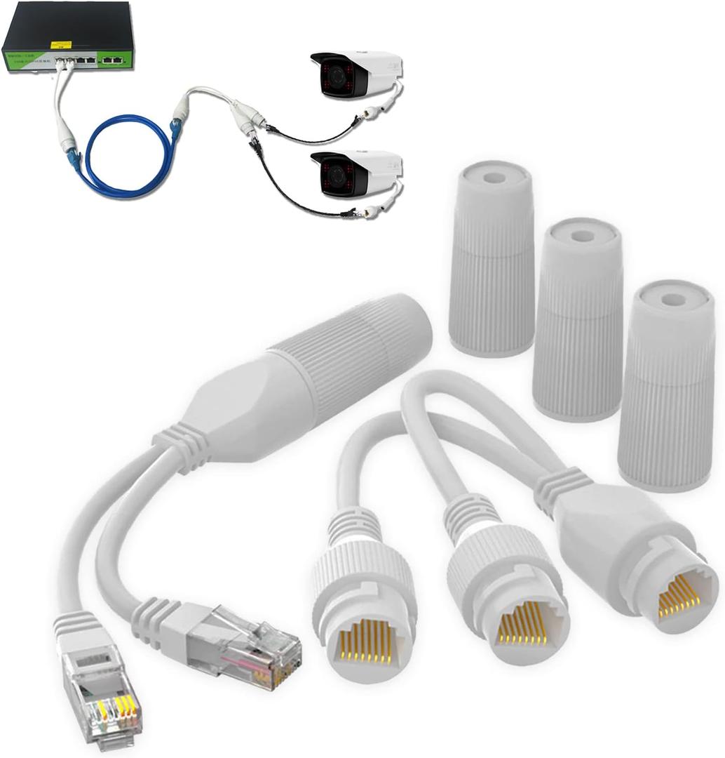 Ethernet Splitter, Waterproof PoE Combiner Splitter Adapter, Run 2 IP Cameras on 1 Network Cable