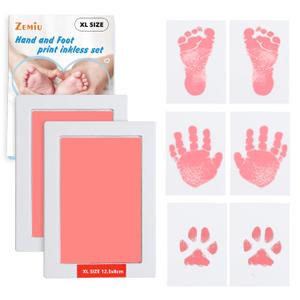 2 Pack Large Clean-Touch Ink Pads, Baby Handprints and Footprints for 0-18 Months, Inkless Hand and Footprint Kit,Baby Print,DIY Newborn Keepsake Gifts,Cat/Dog Paw Print Kit-Pink