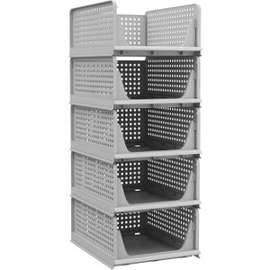 Pinkpum 5 Pack Folding Closet Organizers Storage Box, Stackable Plastic Drawer Basket for Clothing, Stackable Storage Bins Shelf Storage Container for Closet Wardrobe Bedroom Bathroom Office (Grey)
