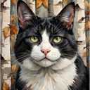 Tuxedo Cat Paint by Numbers Kit for Adults - DIY Black and White Cat in Autumn Forest Painting on Canvas 16x20In, Framed Acrylic Paint Set, Suitable for Beginners, Art for Home Decoration or Gifts