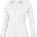 siliteelon Womens Classic-Fit Dress Shirts Long Sleeve Button Down Wrinkle-Free Stretch Solid Casual Work Office Blouse Top White X-Large