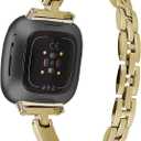 Silm Metal Band Compatible with Fitbit Versa 4/Fitbit Sense 2 Band Cute Women, Bling Jewelry Strap Replacement Compatible for Fitbit Sense/Versa 3 Women (Gold)