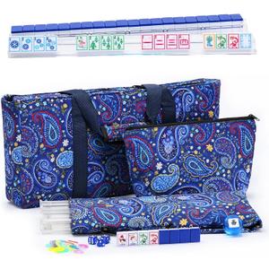 American Mahjong Tile Set(Winter-Themed), 160 Blue Engraved Tiles with Racks and Mahjong Bag, Mahjong Set for Beginners