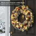 Christmas Wreaths for Front Door, 27 Inch Snow Flocked Christmas Wreaths, Christmas Wreath with Lights,Large Christmas Wreath, Prelit Christmas Decor with Pine Cones, Pine Needles,Red Berries