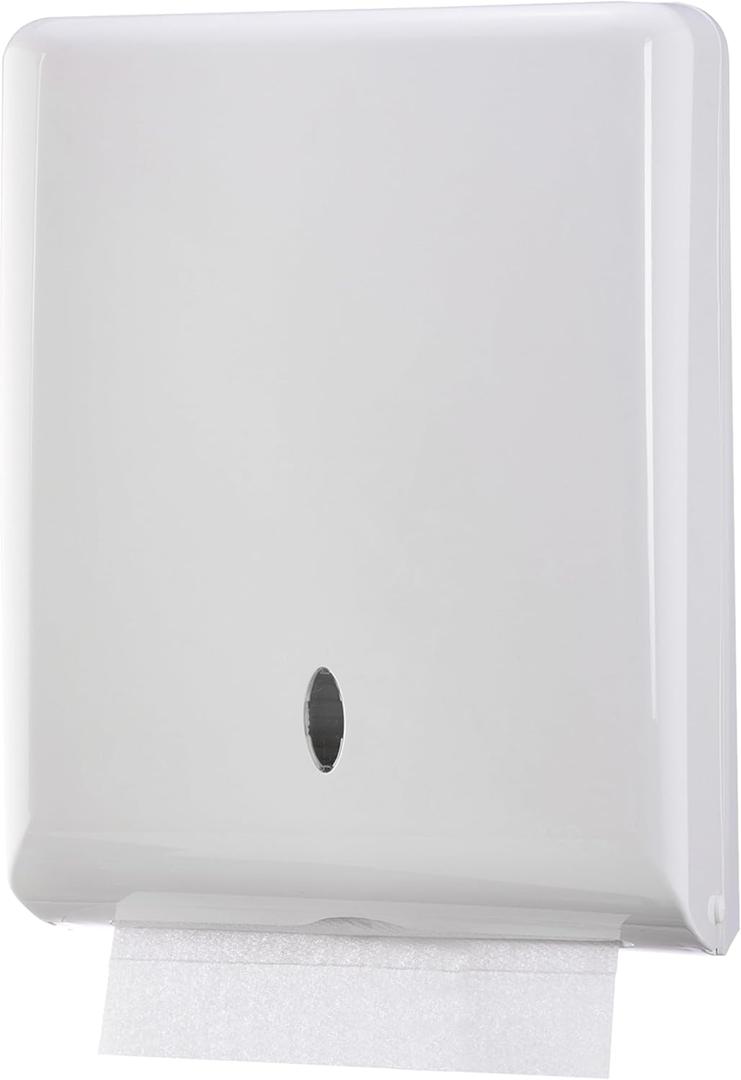 Commercial Paper Towel Dispenser Wall Mount, Holds 500 Multifold, Trifold, Z Fold, C Fold Hand Towels for Bathroom/Restroom, Office, Shop, or Home (White)