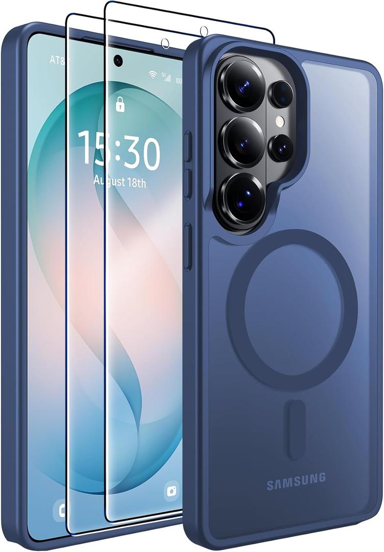 MOZOTER for Samsung Galaxy S26 Ultra Case with Magnetic,[Compatible with MagSafe][12Ft Military Dropproof][2*Screen Protector] Translucent Anti-Slip Back Slim Shockproof Case for S26 Ultra-Blue