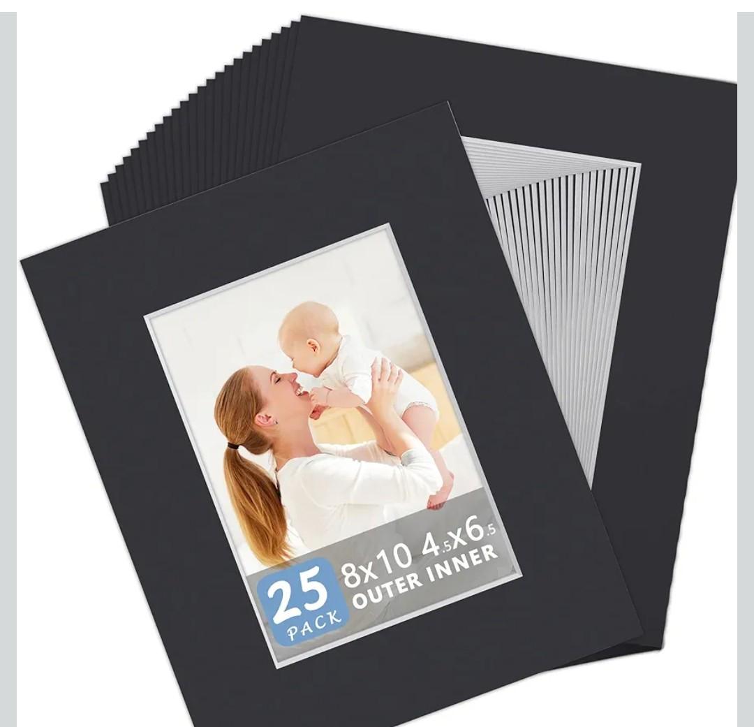 Somime 25 Pack Black Picture Mats - 8x10 Pre-Cut Mats for 5x7 Photos - White Core Bevel Cut Frame Matte, Acid Free, Ideal for Frames, Artwork and Prints